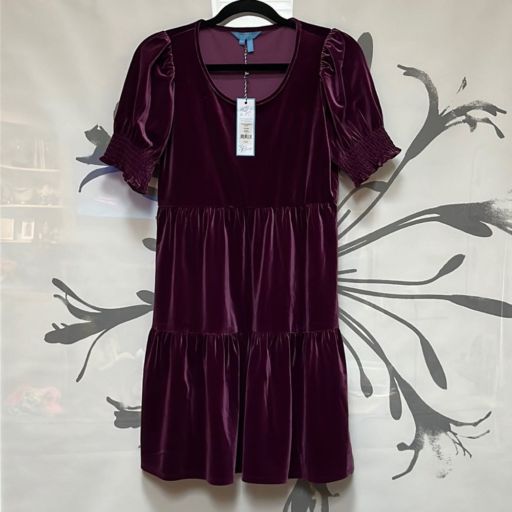 Draper James by Reese Witherspoon, “Lee Ann” dress in velvet crimson